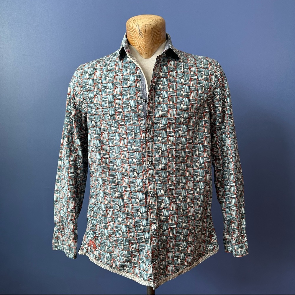English Laundry Geometric Blue and Orange John Lennon Shirt